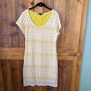 Yellow and White Lace Overlay Dress